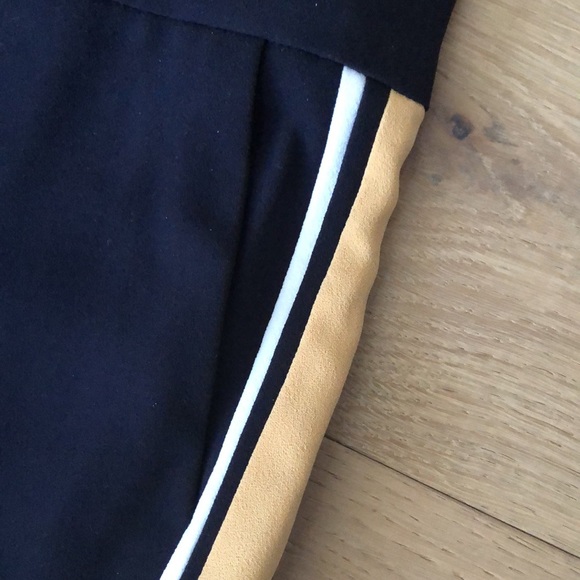 Navy crepe dress pant with sporty mustard & white side stripes - Picture 8 of 13